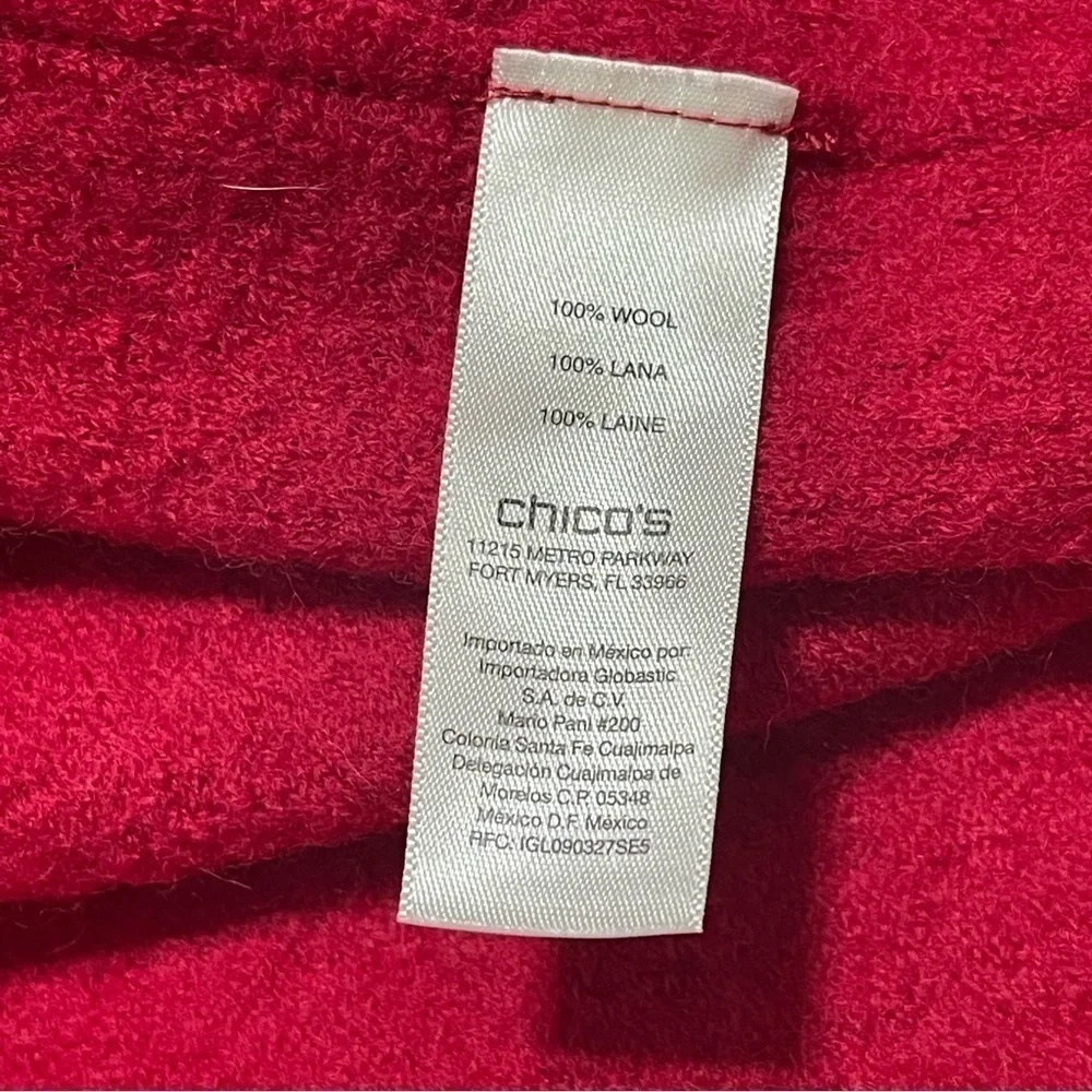 Chico's Woman Red 100% WOOL Cardigan Coat Jacket Size 2 US L/12